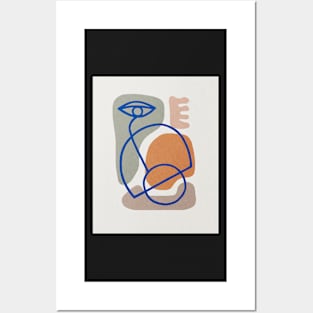 Blue line art, Abstract shapes, Mid century art print Posters and Art